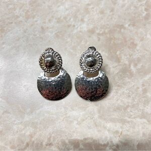 Vintage Monet Silver Hammered Disc Clip-On Earrings